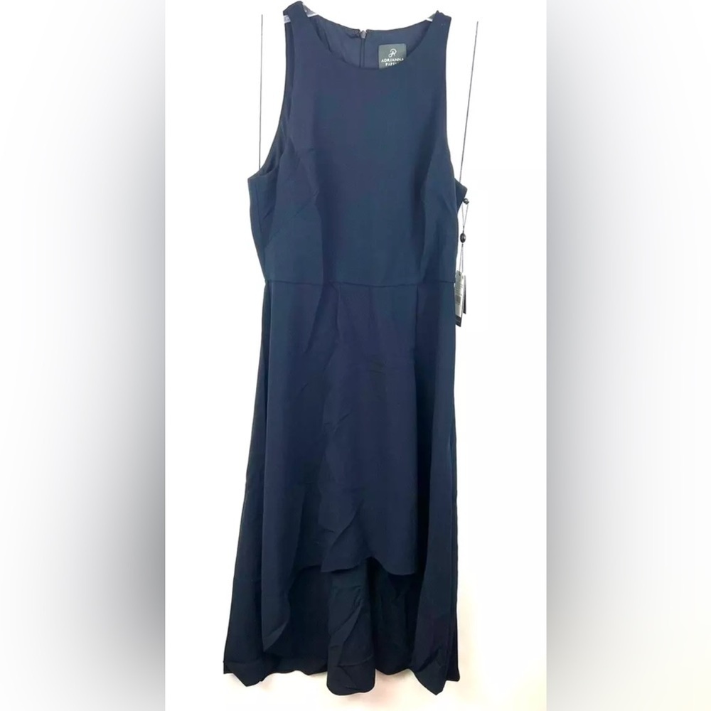 Adrianna Papell Women’s Pleated Blue Crepe High Low Dress Size 8